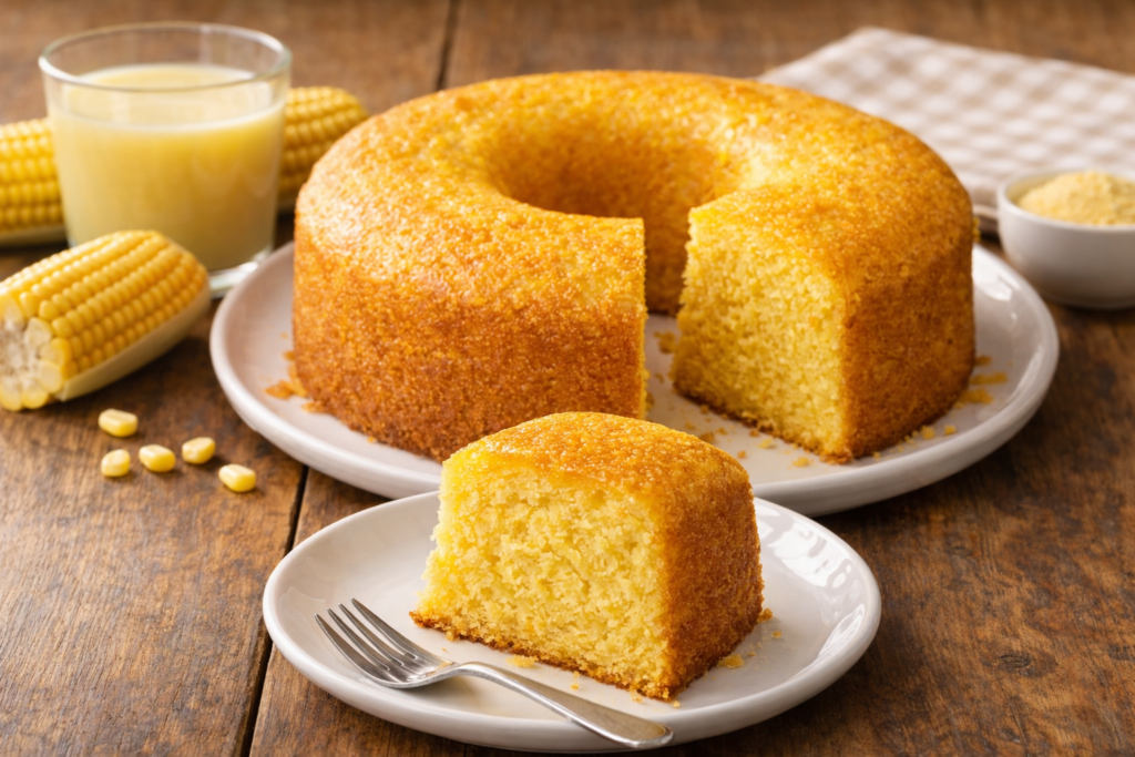 Bolo de milho simples com poucos ingredientes