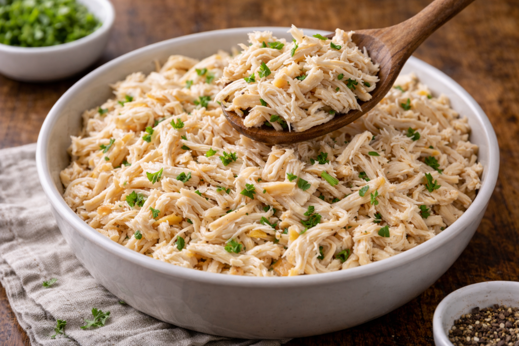 Frango desfiado rápido para várias receitas