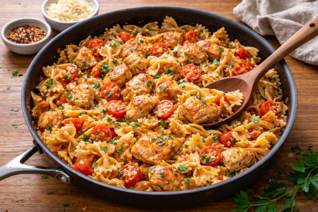 Macarrão com frango simples e rápido