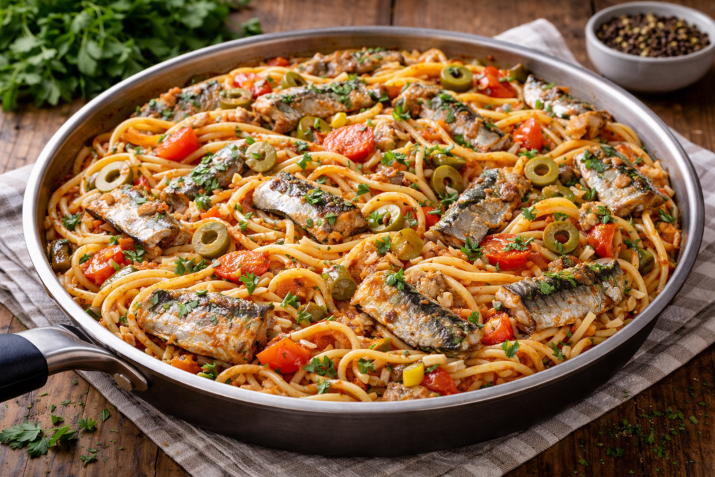 Macarrão com sardinha simples e econômico